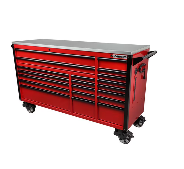 72 In. W X 24.6 In. D Professional Duty 20-Drawer Mobile Workbench Tool Chest with Stainless Steel Top in Red