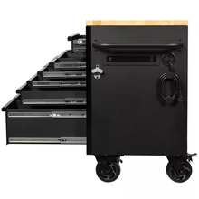 61 In. W X 23 In. D Heavy Duty 15-Drawer Mobile Workbench Tool Chest with Solid Wood Top in Matte Black