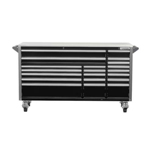 72 In. W X 24.6 In. D Professional Duty 20-Drawer Mobile Workbench Cabinet with Stainless Steel Top in Black