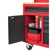 61 In. 11-Drawer/1-Door 22 In. D Mobile Workbench with Sliding Pegboard Back Wall in Red/Black