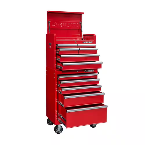 27 In. 11-Drawer Tool Chest and Cabinet Combo in Red