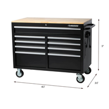 46 In.W X 51 In. D Standard Duty 9-Drawer Mobile Workbench with Solid Top Full Length Extension Table in Black