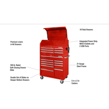 41 In. W X 24.5 In. D Standard Duty 16-Drawer Combination Rolling Tool Chest and Top Tool Cabinet Set in Gloss Red