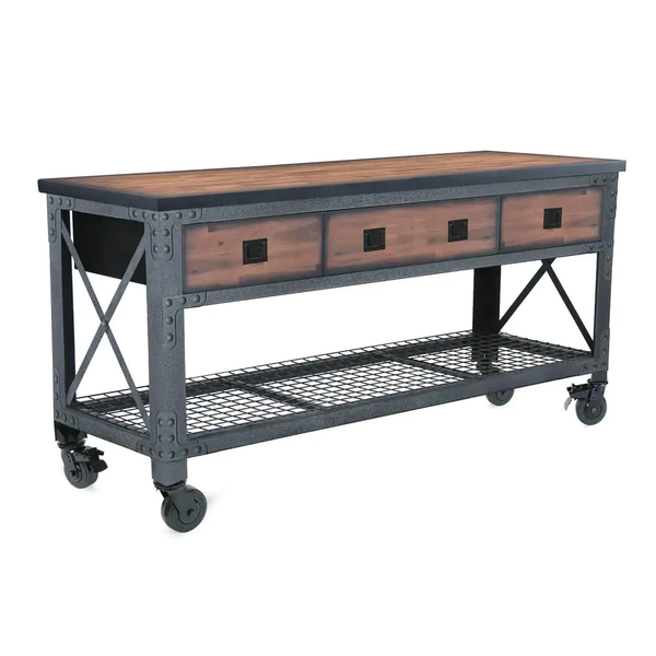 72 In. X 24 In. 3-Drawers Rolling Industrial Mobile Workbench Cabinet and Wood Top