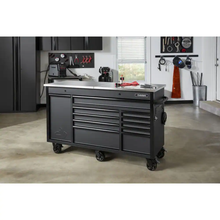 63 In. W X 23 In. D Heavy Duty 11-Drawer Mobile Workbench Cabinet with Flip-Top Stainless Steel Top in Matte Black