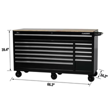 66 In. W X 24 In. D Standard Duty 12-Drawer Mobile Workbench Tool Chest with Solid Wood Top in Gloss Black
