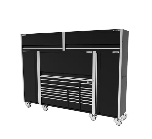 72 In. W X 24.5 In. D Professional Duty 20-Drawer Mobile Workbench Combo W/ 2 Side Lockers, 2 Top Lockers, and Top Hutch