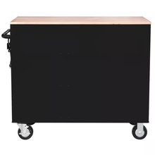 42 In. W X 18.1 In. D 8-Drawer Black Mobile Workbench Cabinet with Solid Wood Top