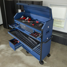 56 In. W X 22 In. D Heavy Duty 23-Drawer Combination Rolling Tool Chest and Top Tool Cabinet Set in Matte Blue
