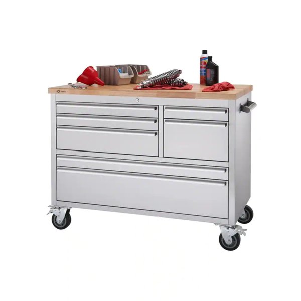 4 Ft. 7-Drawer Stainless Steel Workbench with Storage