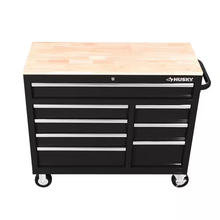 42 In. W X 18.1 In. D 8-Drawer Black Mobile Workbench Cabinet with Solid Wood Top