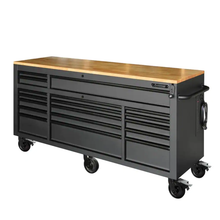 61 In. W X 23 In. D Heavy Duty 15-Drawer Mobile Workbench Tool Chest with Solid Wood Top in Matte Black
