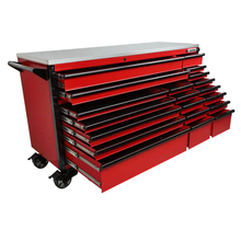 72 In. W X 24.5 In. D Professional Duty 20-Drawer Mobile Workbench Tool Storage Combo with Side Locker in Red