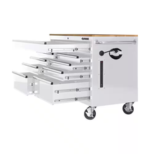 46 In. W X 24.5 in D Standard Duty 9-Drawer Mobile Workbench Tool Chest with Solid Wood Top in Gloss White