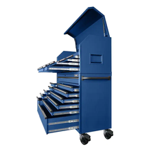 56 In. W X 22 In. D Heavy Duty 23-Drawer Combination Rolling Tool Chest and Top Tool Cabinet Set in Matte Blue