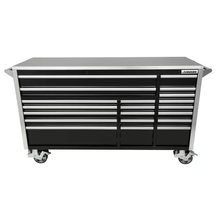 72 In. W X 24.6 In. D Professional Duty 20-Drawer Mobile Workbench Cabinet with Stainless Steel Top in Black