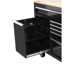 62 In. W X 20 In. D 12-Drawer Gloss Black Mobile Workbench Cabinet with Solid Wood Top and Power Drawer