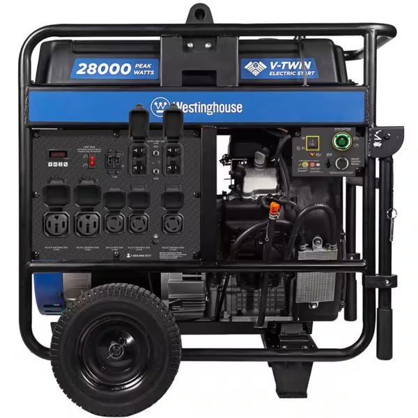 28,000/20,000-Watt Remote Gas Powered Portable Generator with Electric Start and Transfer Switch Outlet for Home